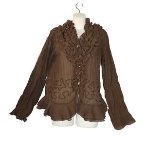 Kaelyn Max Womens Medium Blouse Sheer Brown Regency Festival Ren Fair Artsy Boho